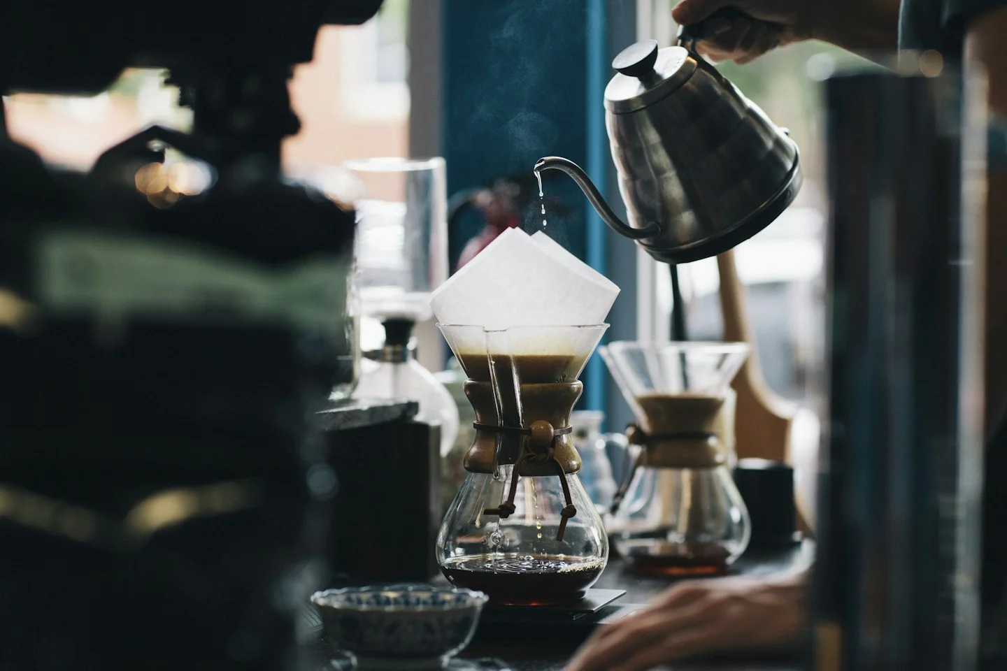 Freshly made coffee with rich crema in warm morning light